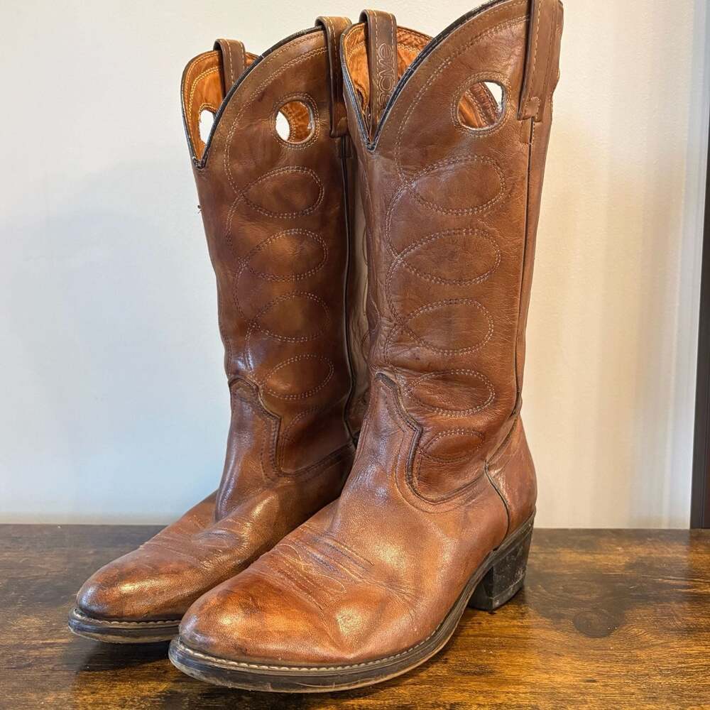 Vintage 70s Acme Brown Leather Cowboy Boots Mens 8D USA